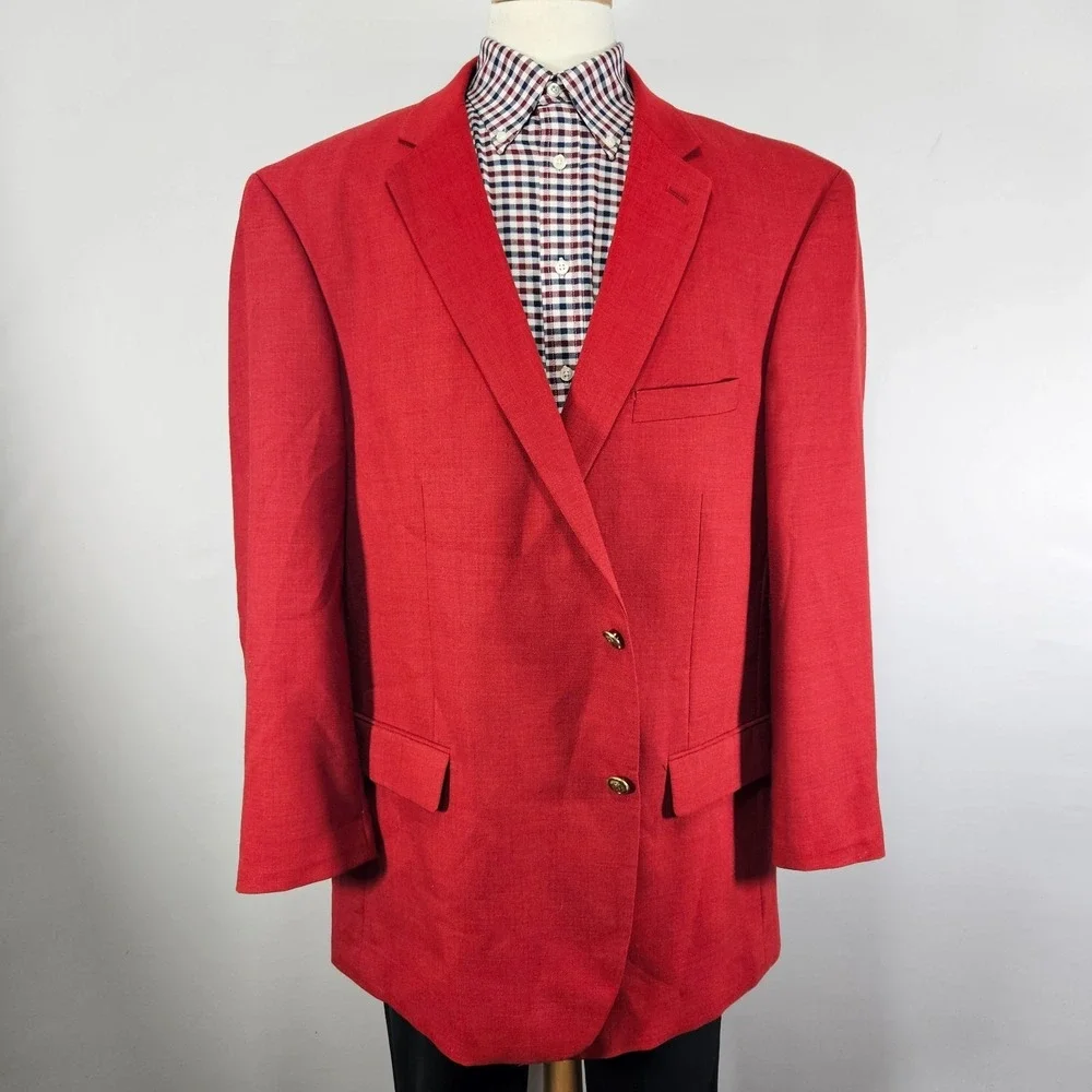 Stafford Essentials Men's Sport Coat Blazer Solid Red Wool Polyester Size 52L
